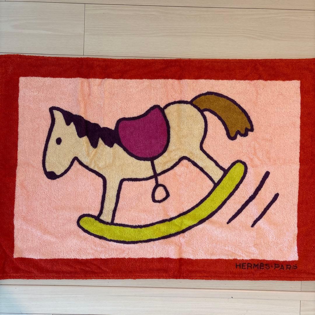 HERMES エルメス タオル オレンジ ベビー　ブランケット 木馬