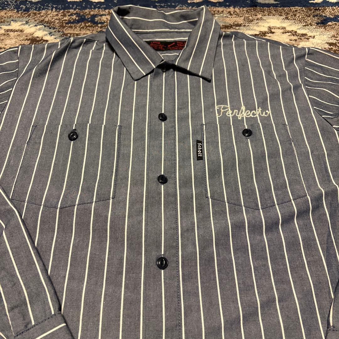 Schott ショット 刺繍 ワークシャツ ストライプ アメカジ バイク