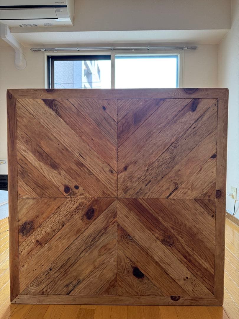 ヴィンテージ調 ローテーブル ヘリンボーン柄 天然木パイン古材 リビングテーブル