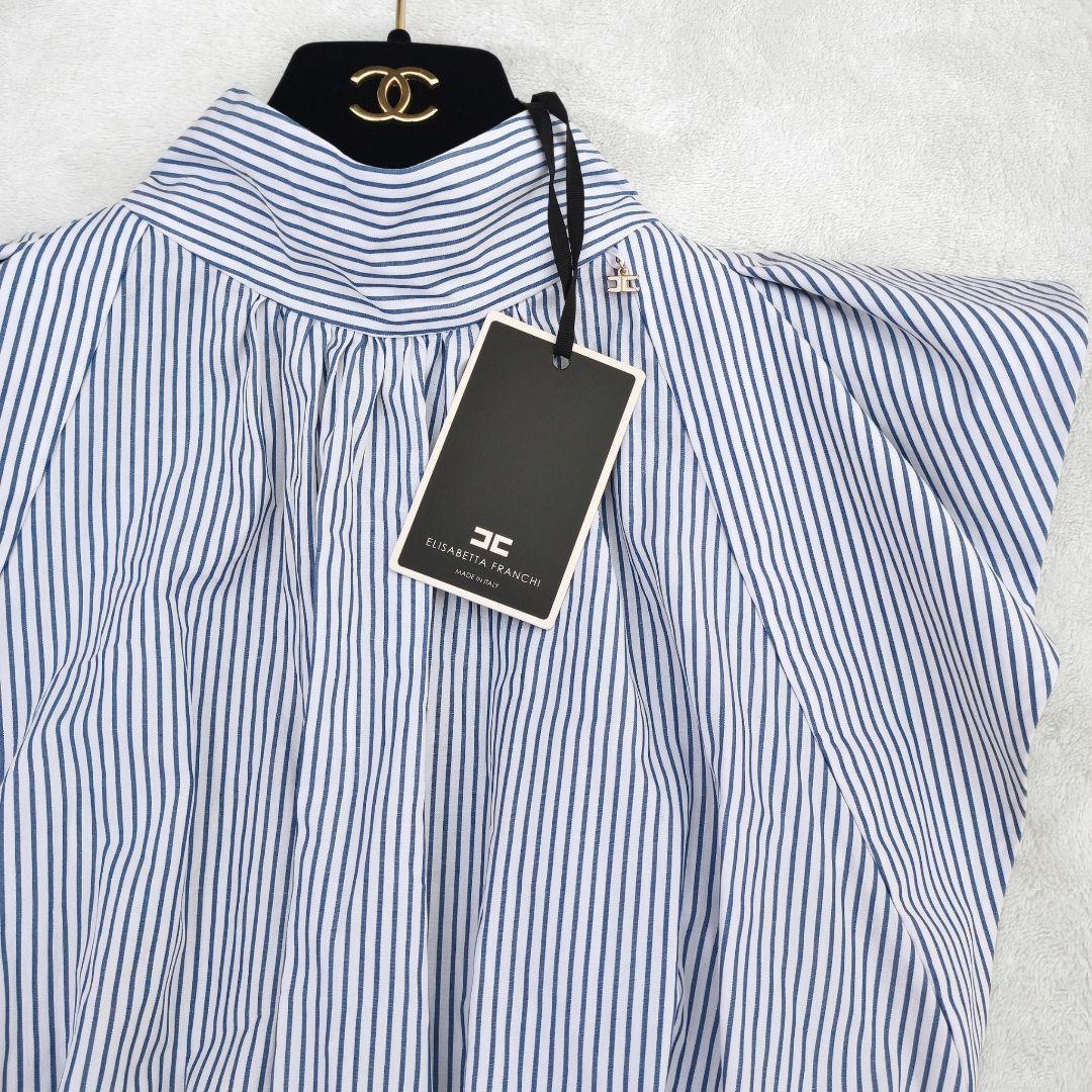 新品タグ付き エリザベッタフランキ ストライプ　背中開き シャツ 44 MLXL