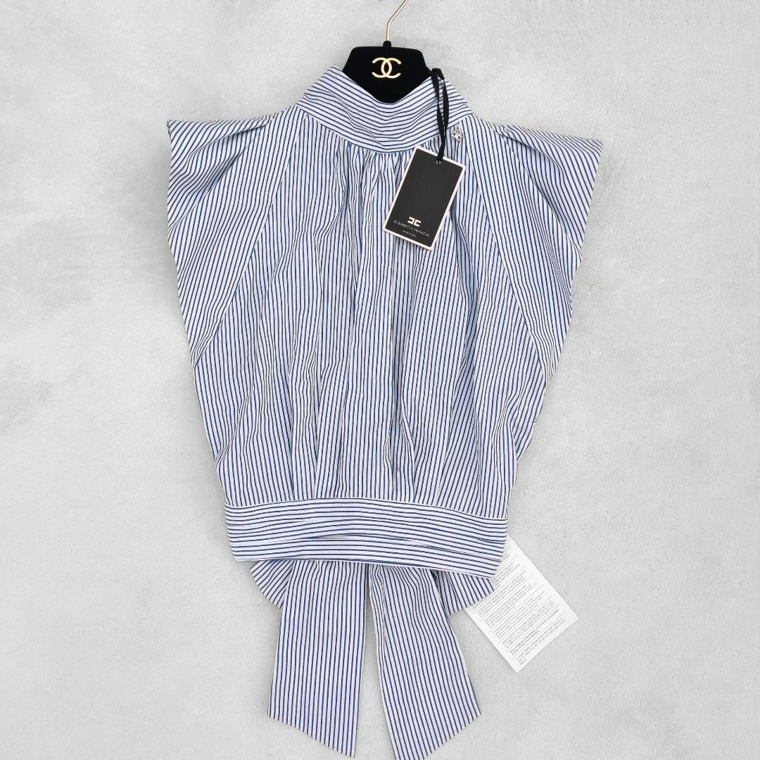 新品タグ付き エリザベッタフランキ ストライプ　背中開き シャツ 44 MLXL