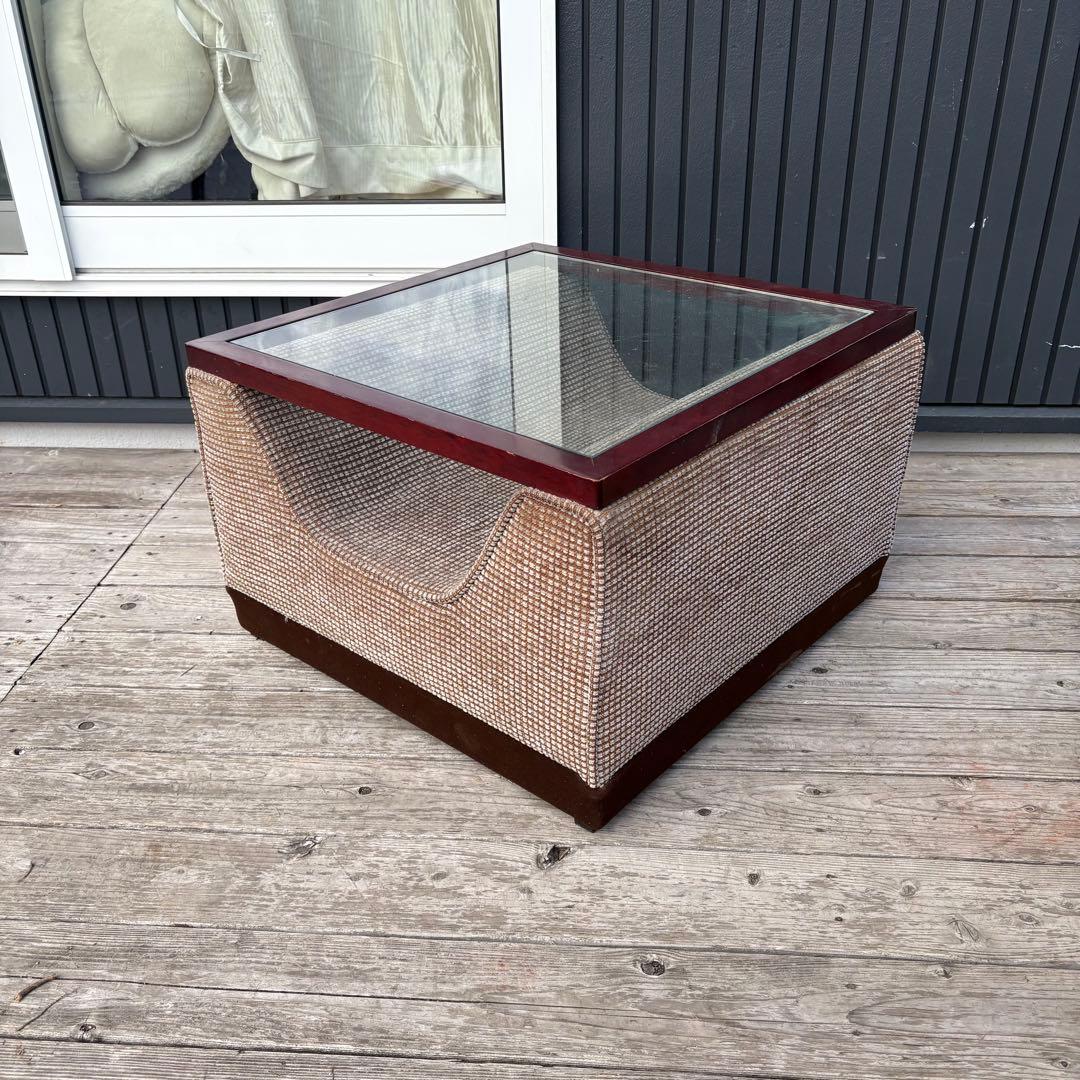 北欧レトロ ビンテージ ツイード ガラストップ ローテーブル 昭和レトロ 古家具