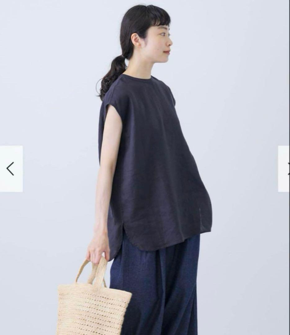 新品　今季　かぐれ　リネンフレンチクルーネック　2025年春夏　ネイビー