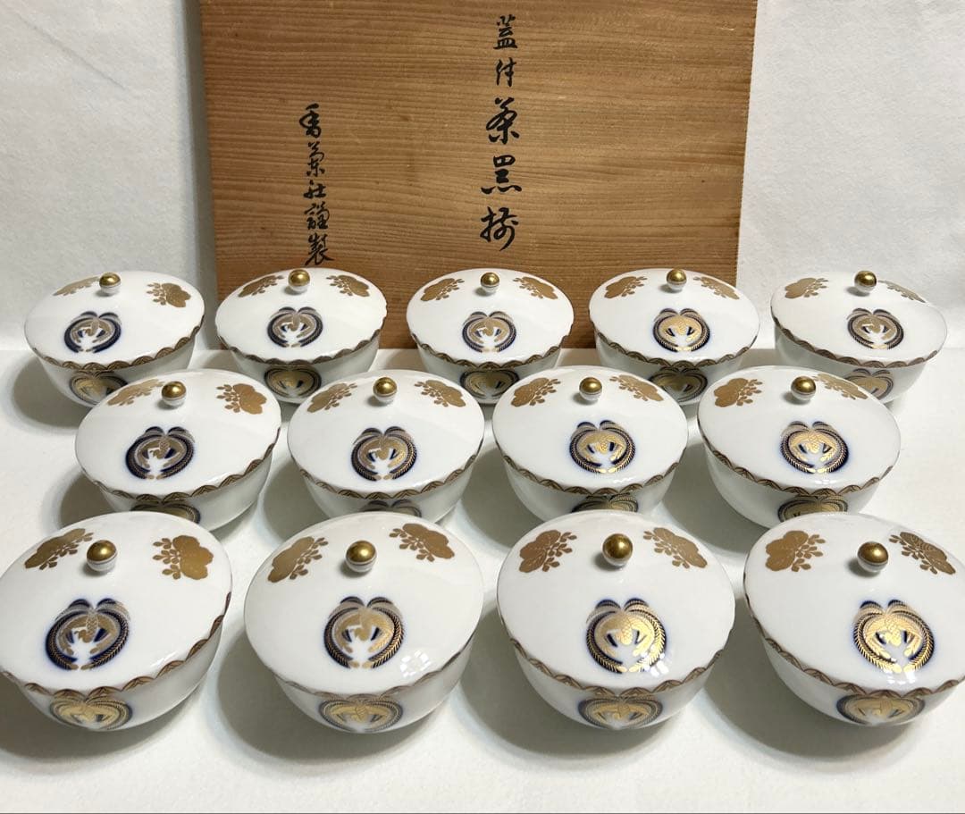 香蘭社 有田焼 蓋付汲出碗 5客 色絵金彩桐鳳凰文 煎茶碗揃 13客 和食器