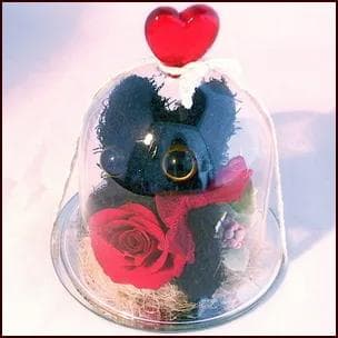 プリザーブドフラワーガラスドーム ハート黒ネコ