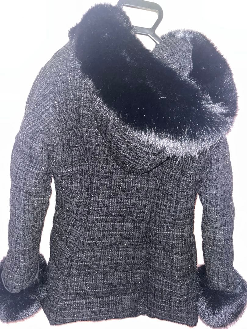 レディミディツイードダウンコート S ブラック