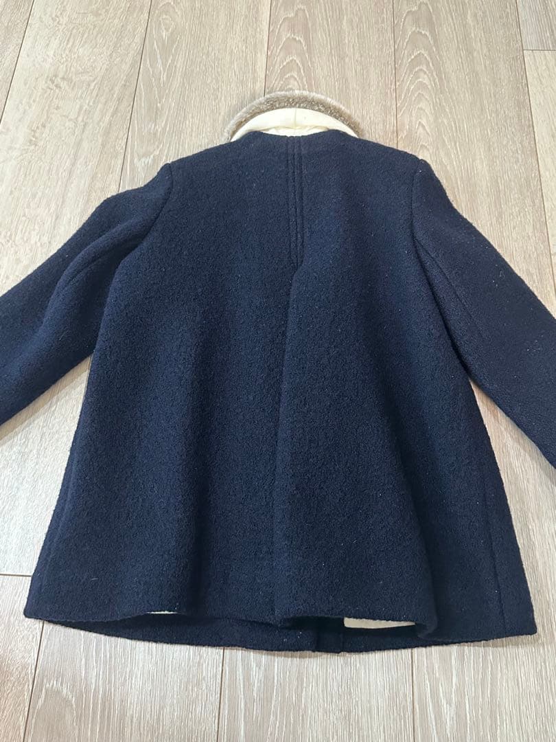 クリーニング済！ボンポワン　ネイビー ウールコート ファー付き