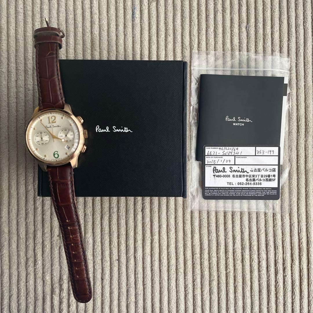 【美品】Paul Smith クロノグラフ時計 ブラウンレザー