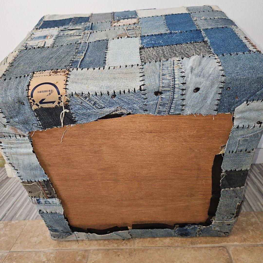 希少 ヴィンテージ デニムパッチワーク スツール 椅子 オットマン 1点物