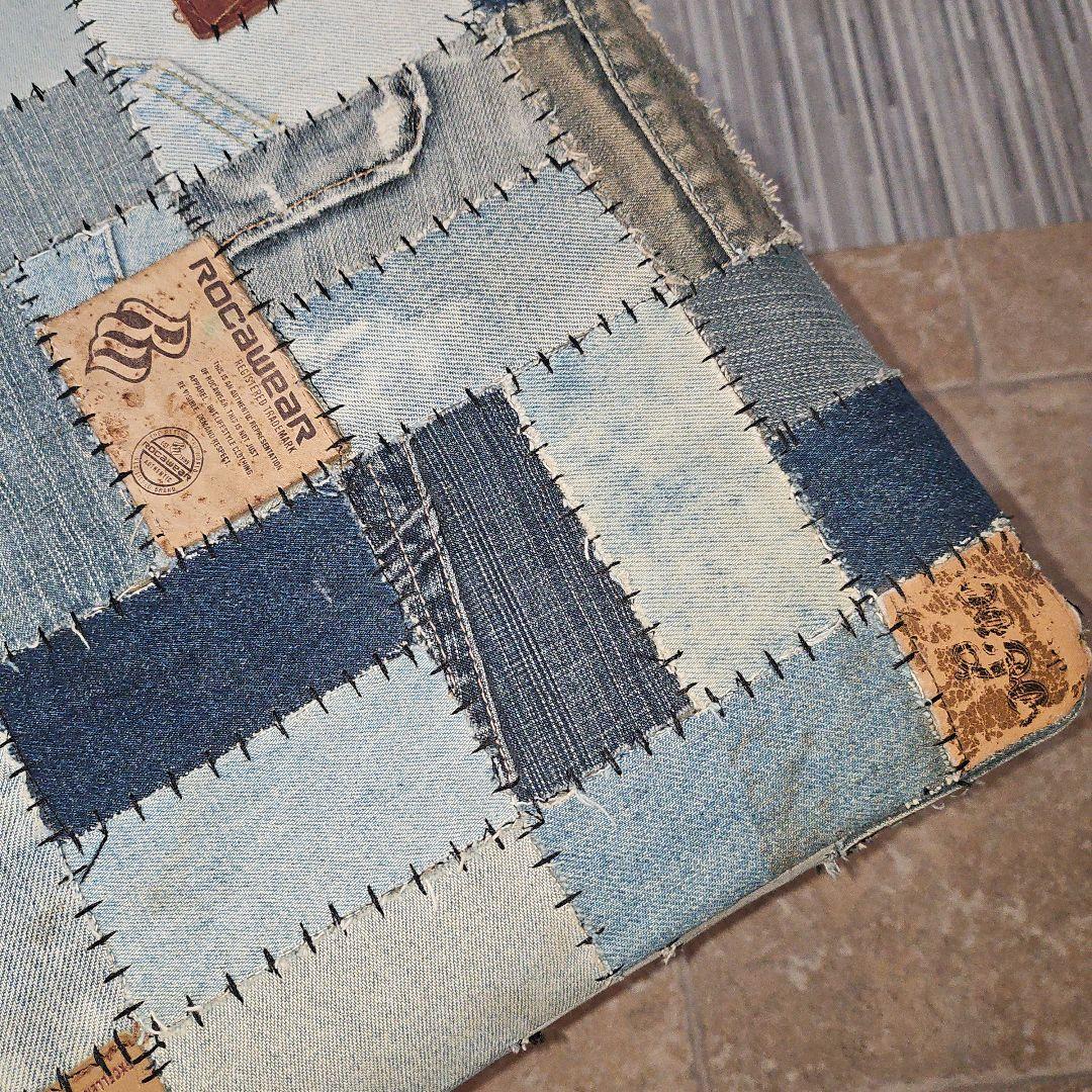 希少 ヴィンテージ デニムパッチワーク スツール 椅子 オットマン 1点物