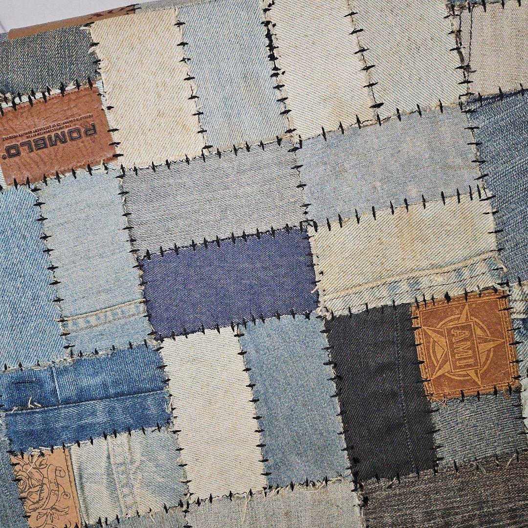 希少 ヴィンテージ デニムパッチワーク スツール 椅子 オットマン 1点物