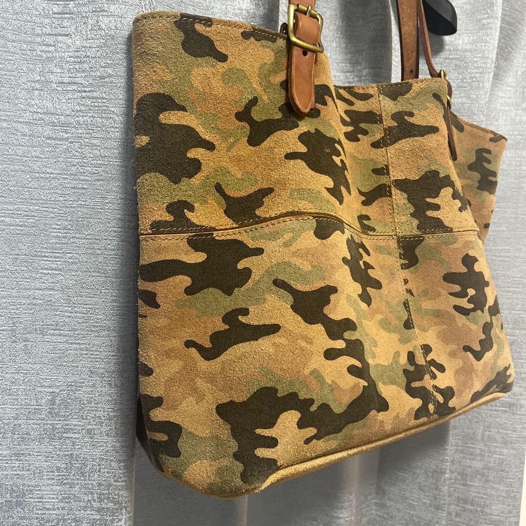 迷彩柄 スエード 革 トートバッグ