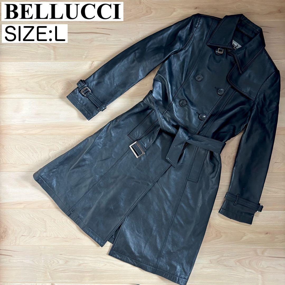 【美品】BELLUCCI ベルッチ ラムスキン レザーコート トレンチコート 黒