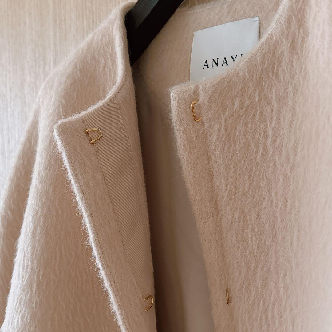 【1034】美品　アナイ　アルパカヘリンボンショートコート　ライトベージュ　A