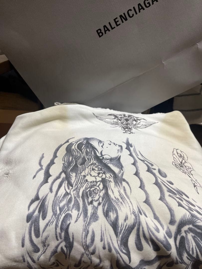 トップス 24SS BALENCIAGA Tatoo Zip Hoodie White S