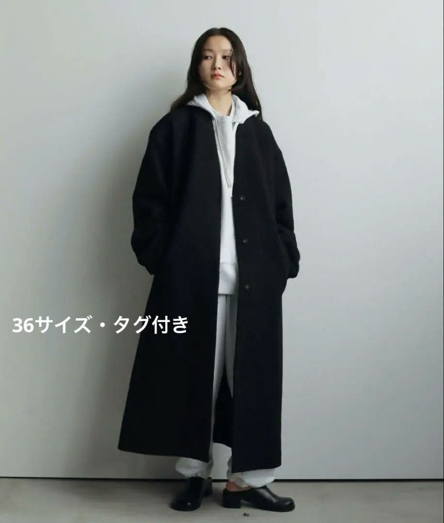 anuke Collarless Cocoon Coat ブラック36