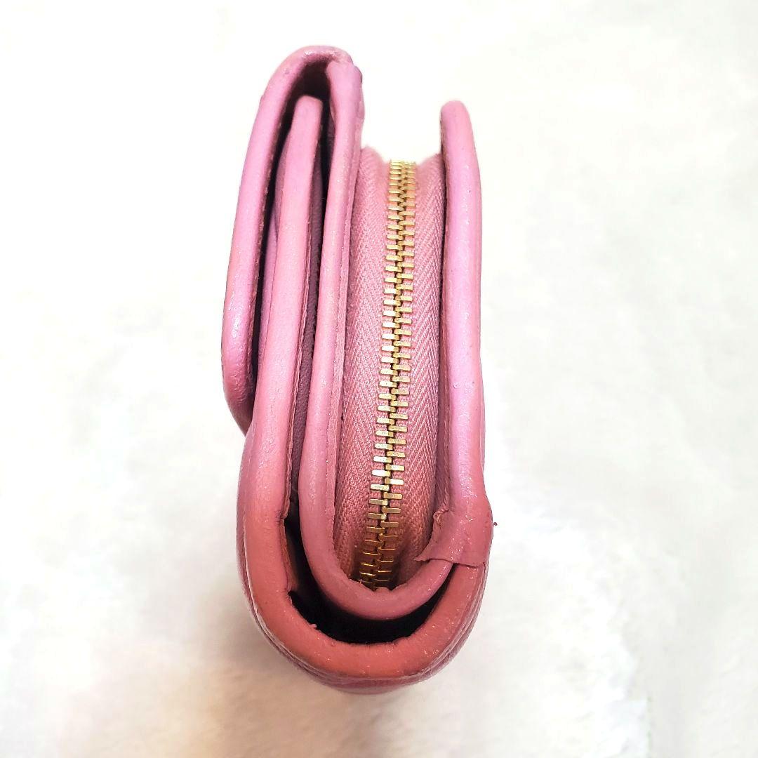 美品 MIU MIU マテラッセ 折り財布 L字ファスナー ピンク