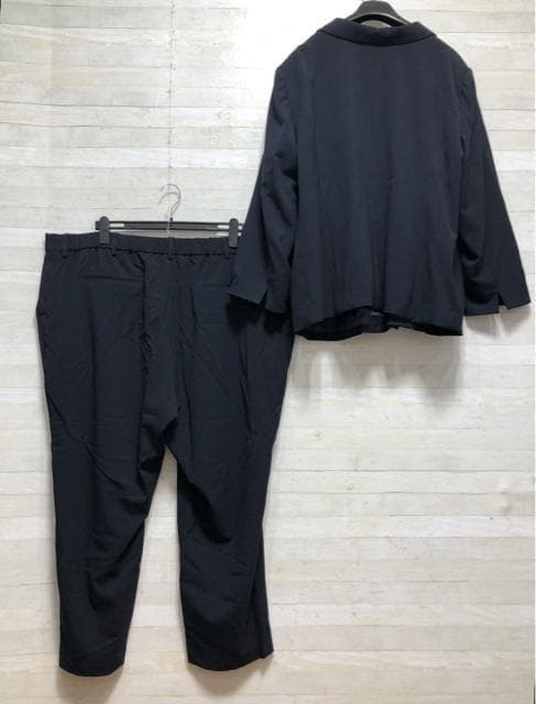 新品☆8L♪紺系無地♪ストレッチ洗えるテーパードパンツスーツ〇G274
