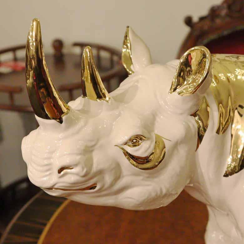 陶器 動物 サイ 置物 イタリア製 ライナセロス AHURA