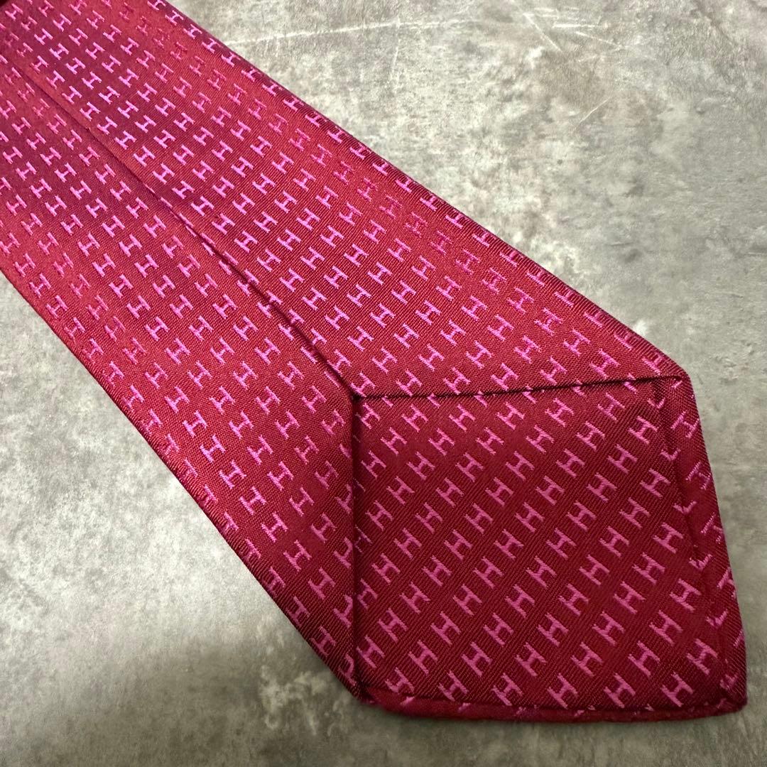 HERMES エルメス ネクタイ ワインレッド ファソネ H柄 定番 王道 光沢