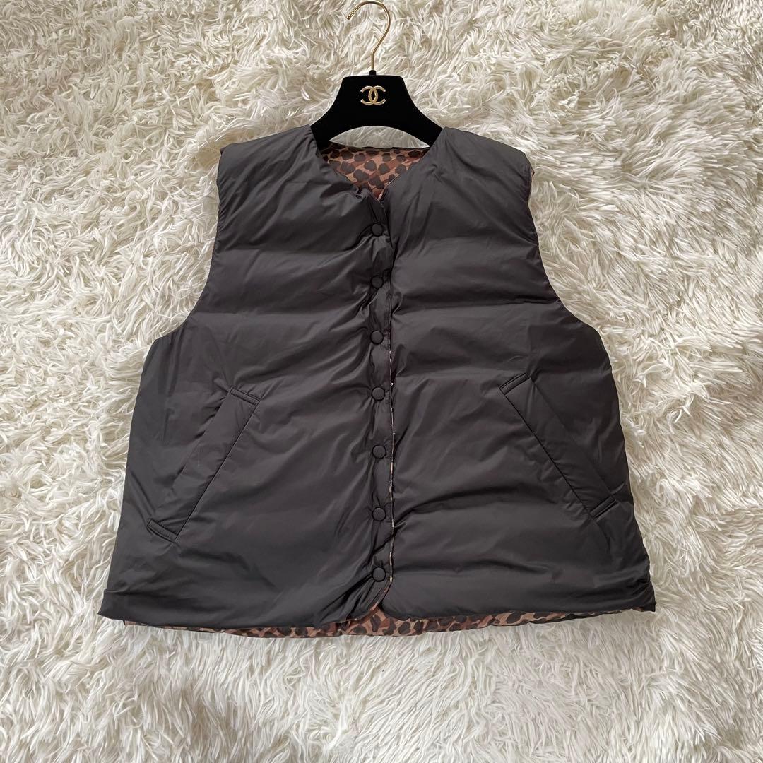 manipuri マニプリ リバーシブル ダウンベスト レオパード ヒョウ柄