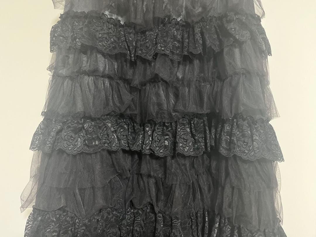 foufou チュールレースブラックティアードスカート