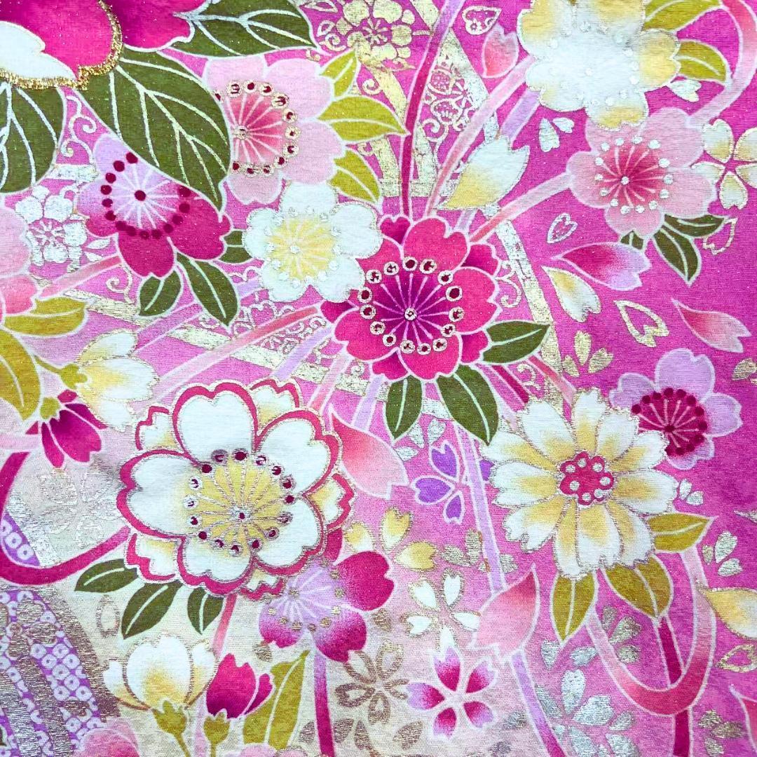 ※【美品】 振袖セット 成人式 正絹 古典柄 振袖 ピンク *131 ●