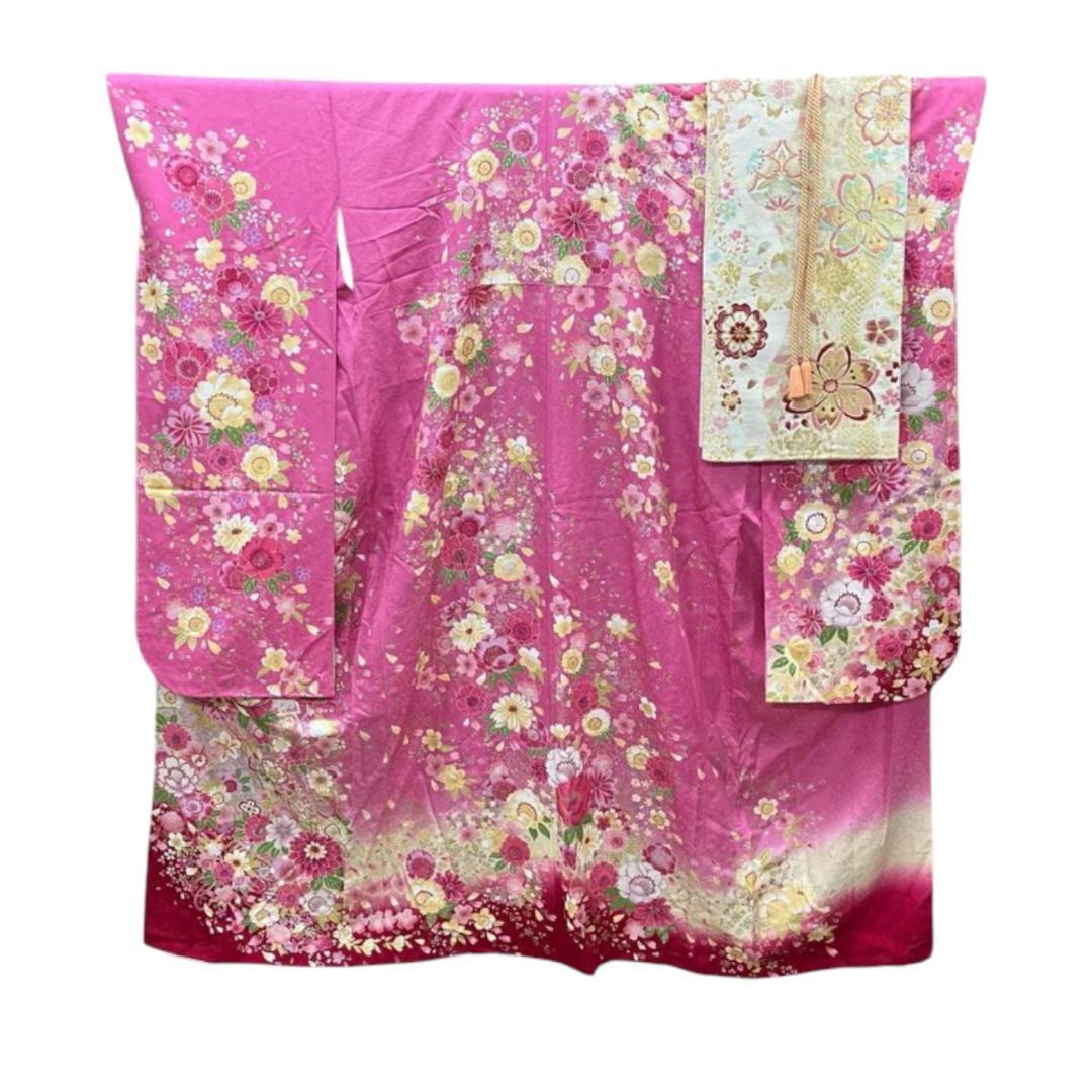 ※【美品】 振袖セット 成人式 正絹 古典柄 振袖 ピンク *131 ●