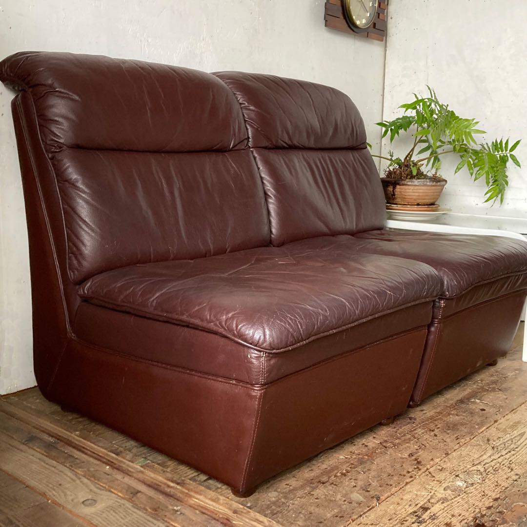 2脚セット 国産ヴィンテージ レザーソファ レトロ