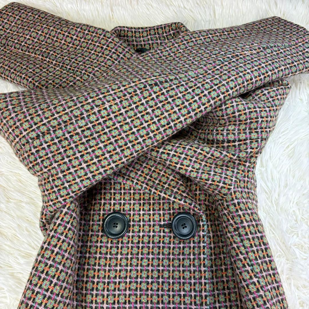 MAX&Co モヘア混 ツイード ダブル ロングコート キルティング グリーン系