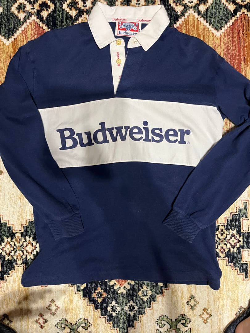 Budweiser ポロラガーシャツ M ネイビー/ホワイト