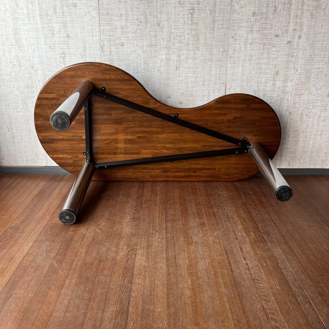 【アンティーク】木製天板 鉄脚 ビーンズ型 ダイニングテーブル ポストモダン