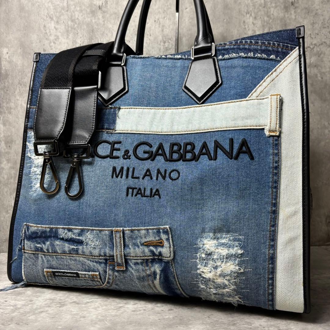 DOLCE&GABBANA デニム ロゴエンブロイダリー トートバッグ 2way