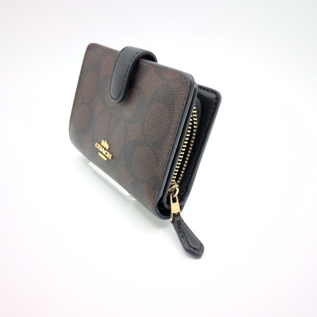 【未使用】コーチ COACH シグネチャー 二つ折り財布 ブラウン レザーPVC