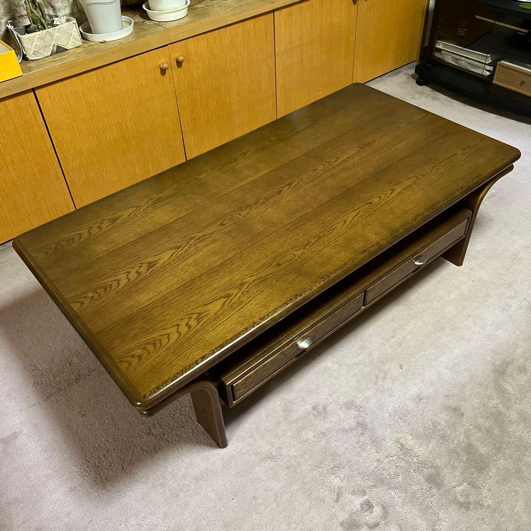 カリモク センターテーブル 引き出し付き ダークブラウン 木製 ローテーブル