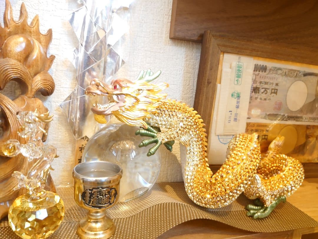 超開運 金運気 爆上げ⤴︎︎⤴︎︎ 龍 龍神 黄金龍 水晶 トルネード 龍置物