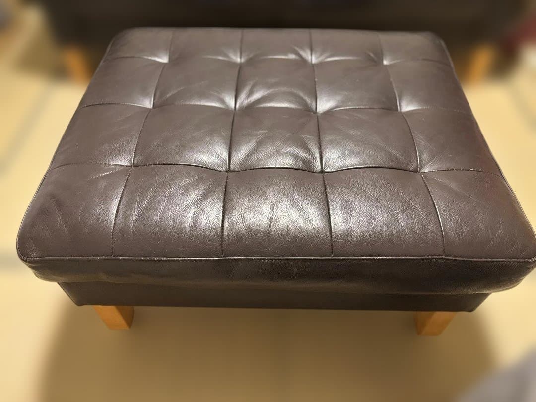 中古 IKEA 本革ダークブラウン レザー オットマン(ソファ併売)