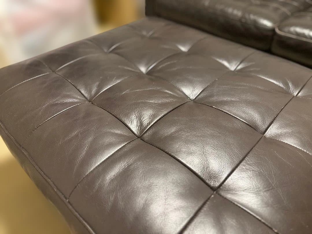 中古 IKEA 本革ダークブラウン レザー オットマン(ソファ併売)