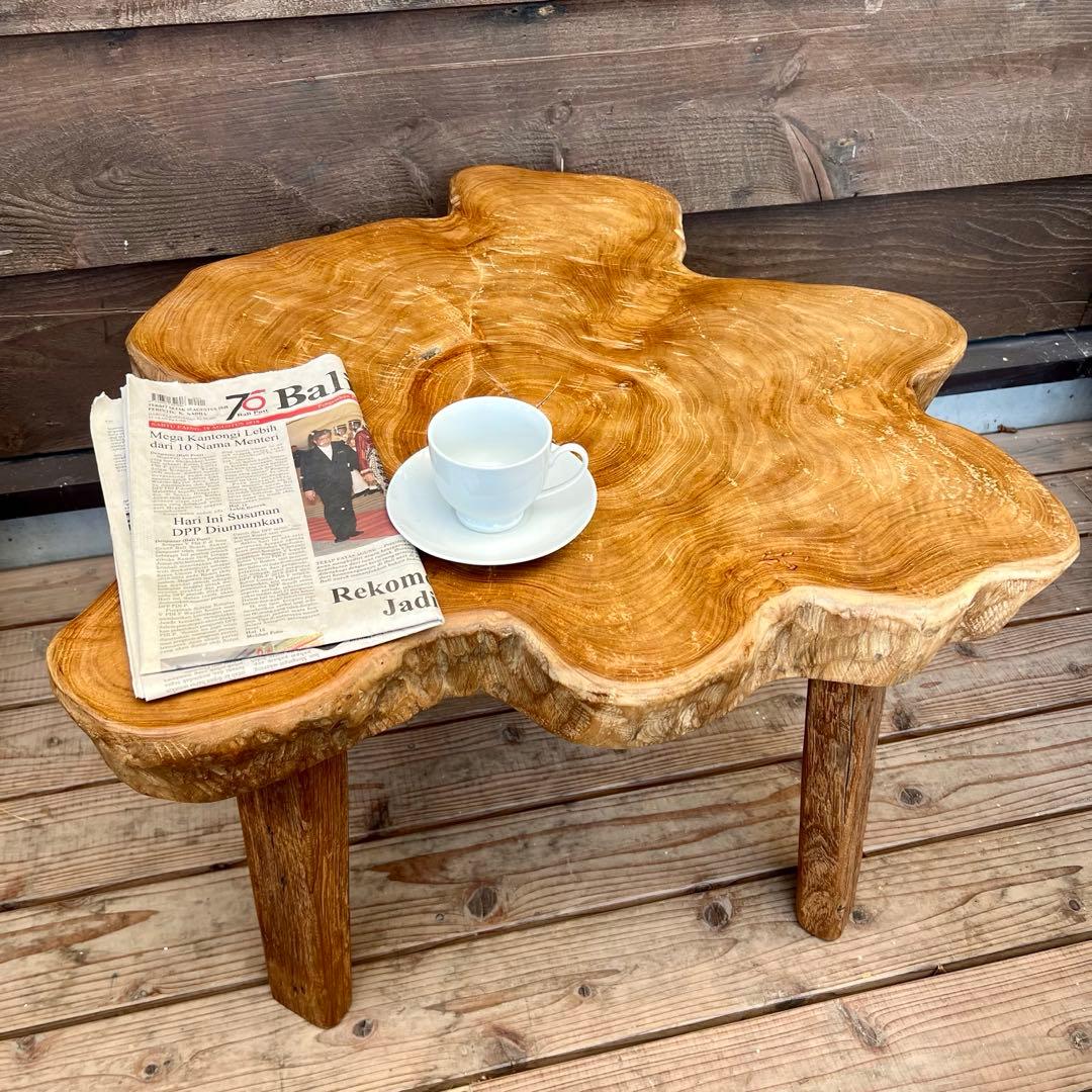 極厚 希少木材 オールドチーク材 切株テーブル 73cm ちゃぶ台 無垢材 机