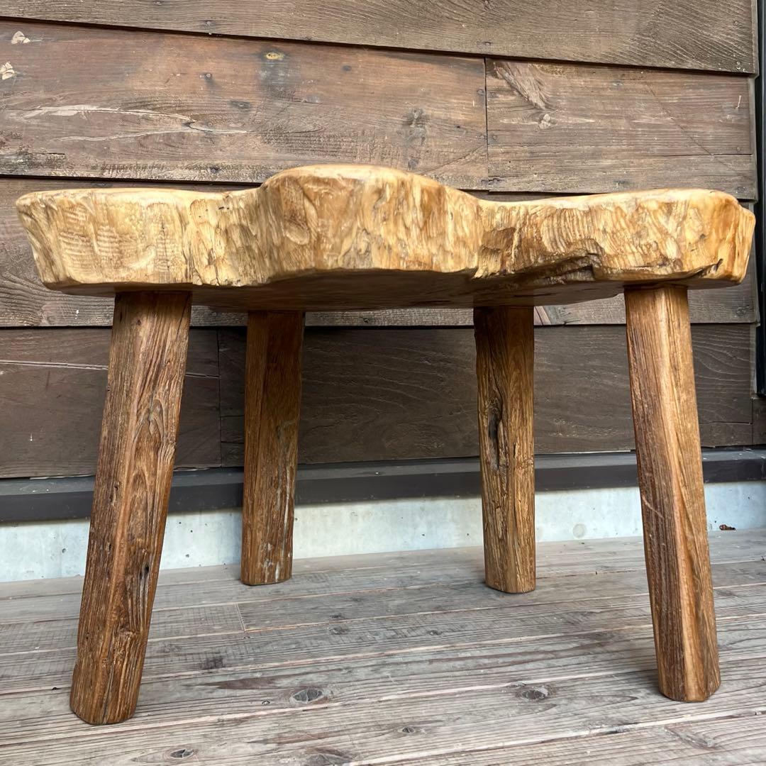 極厚 希少木材 オールドチーク材 切株テーブル 73cm ちゃぶ台 無垢材 机