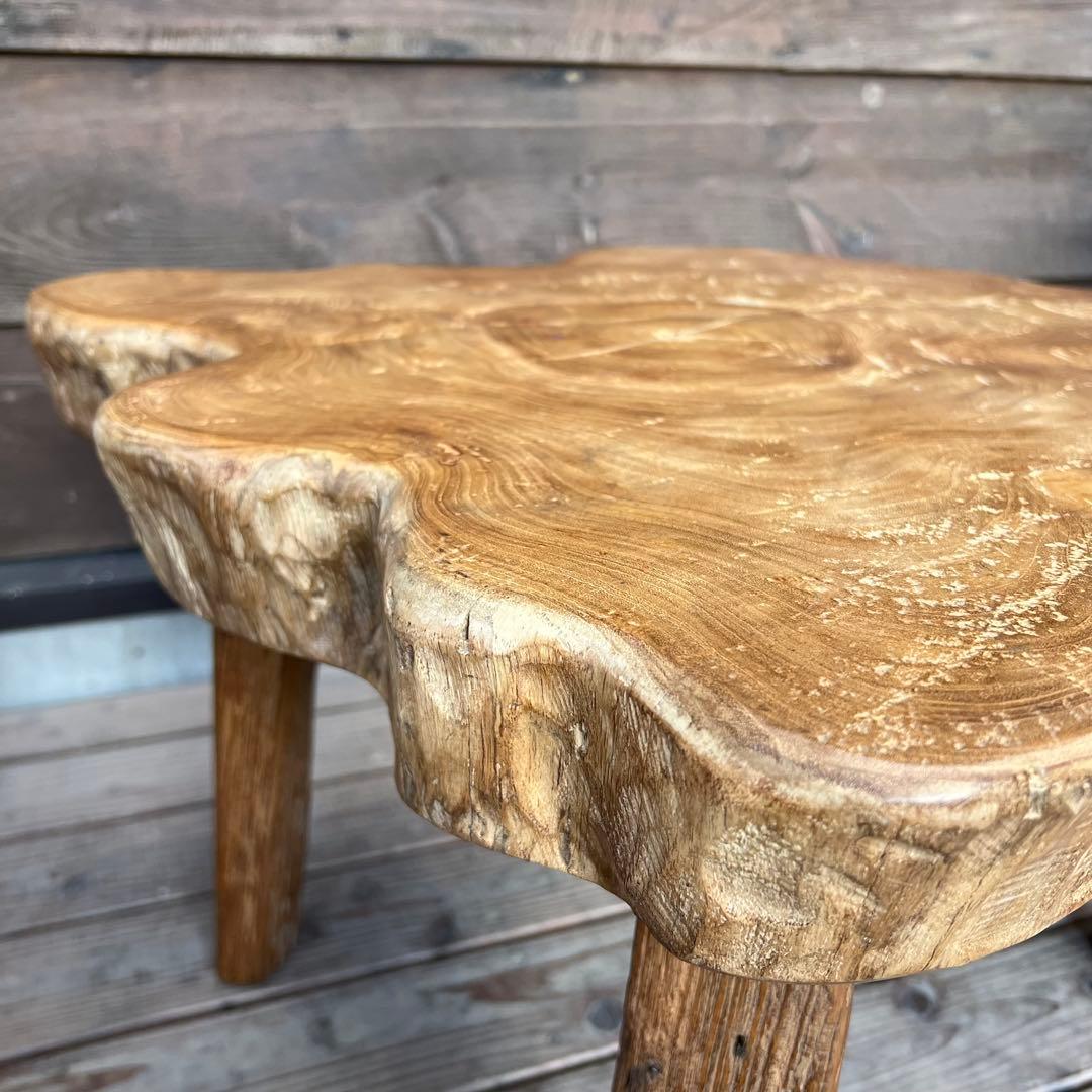 極厚 希少木材 オールドチーク材 切株テーブル 73cm ちゃぶ台 無垢材 机