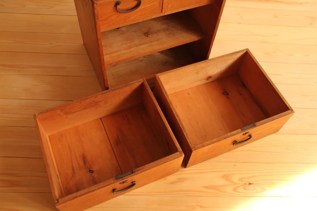 引き出し棚　収納棚　木棚　古道具　古家具　ビンテージ　アンティーク