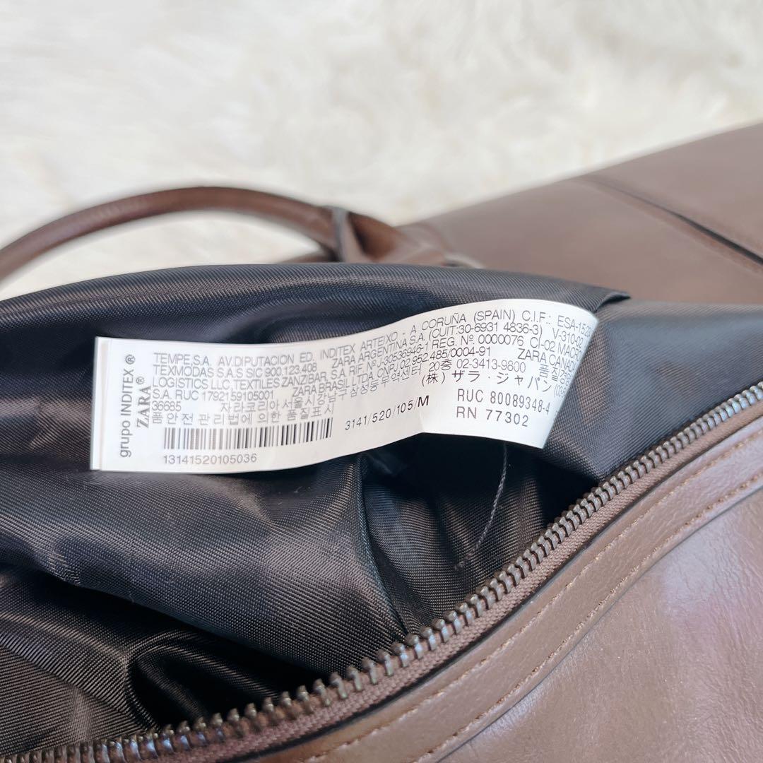 ZARA ザラ ボストンバッグ 2way ブラウン 旅行鞄 レザー 大容量 茶色