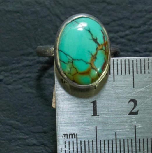 【週末限定セール】ターコイズ フリーサイズ リングスパイダーウェブシルバー19号