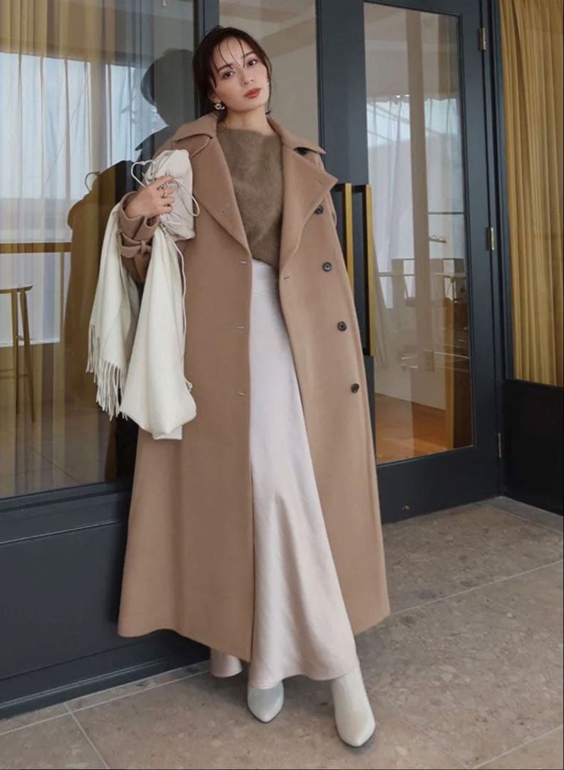 【訳あり】anuans ウールトレンチコート （CAMEL）Sサイズ