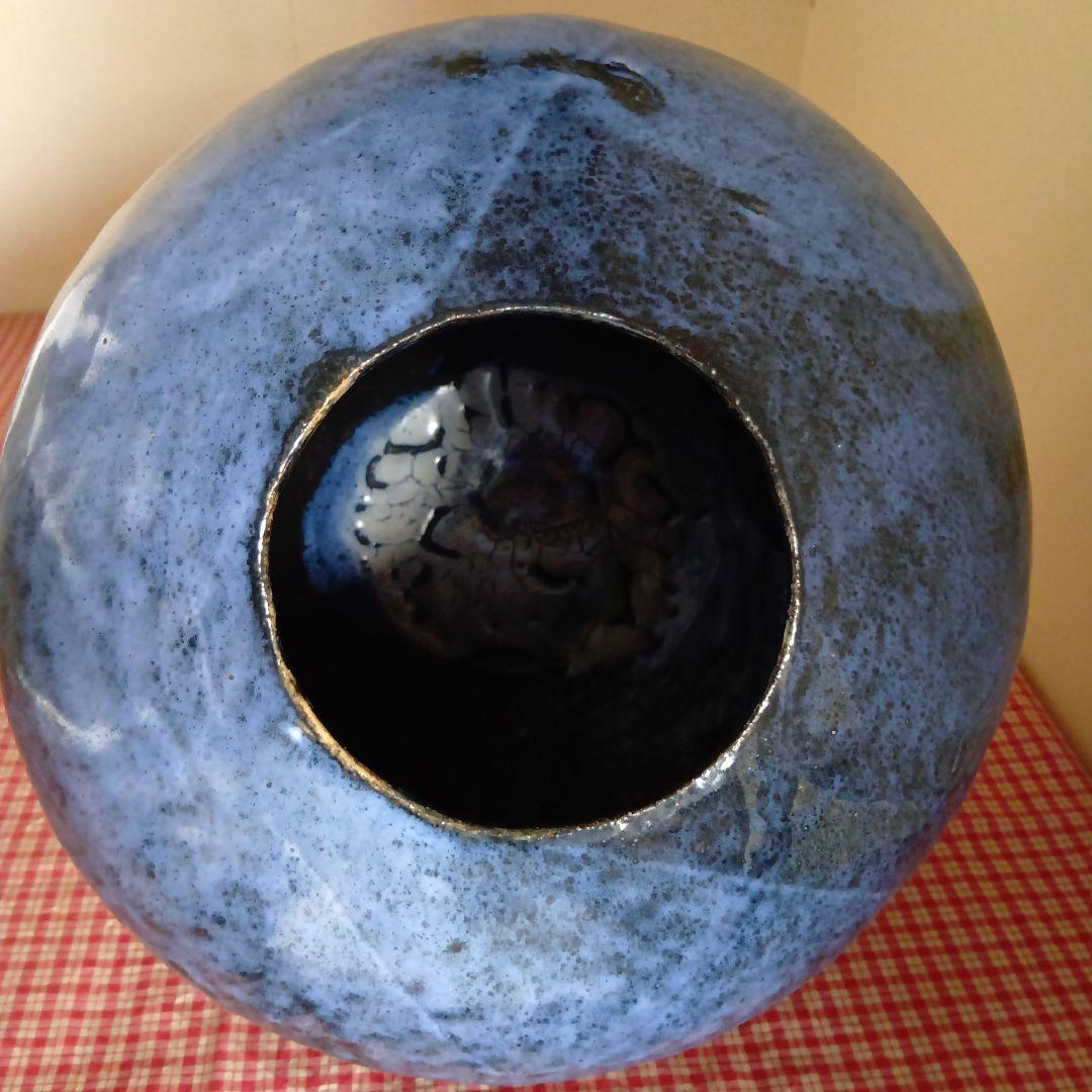 青色の陶器花瓶 釉薬