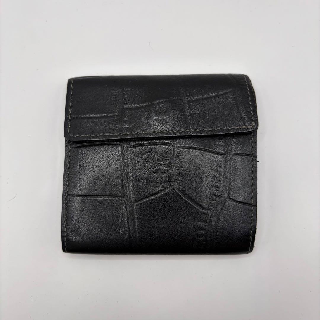 ILBISONTE 二つ折り財布　ブラック　クロコ　型押し　レザー　財布　革