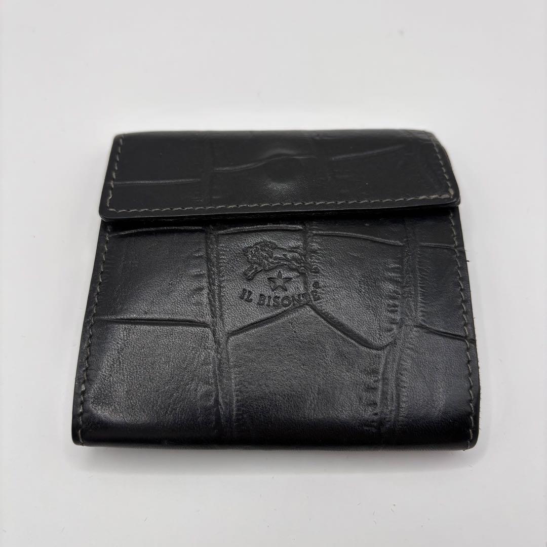 ILBISONTE 二つ折り財布　ブラック　クロコ　型押し　レザー　財布　革