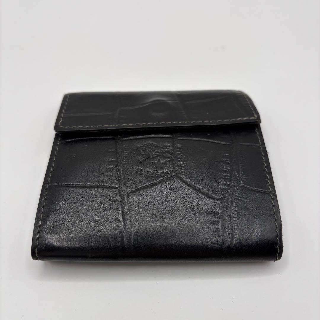 ILBISONTE 二つ折り財布　ブラック　クロコ　型押し　レザー　財布　革