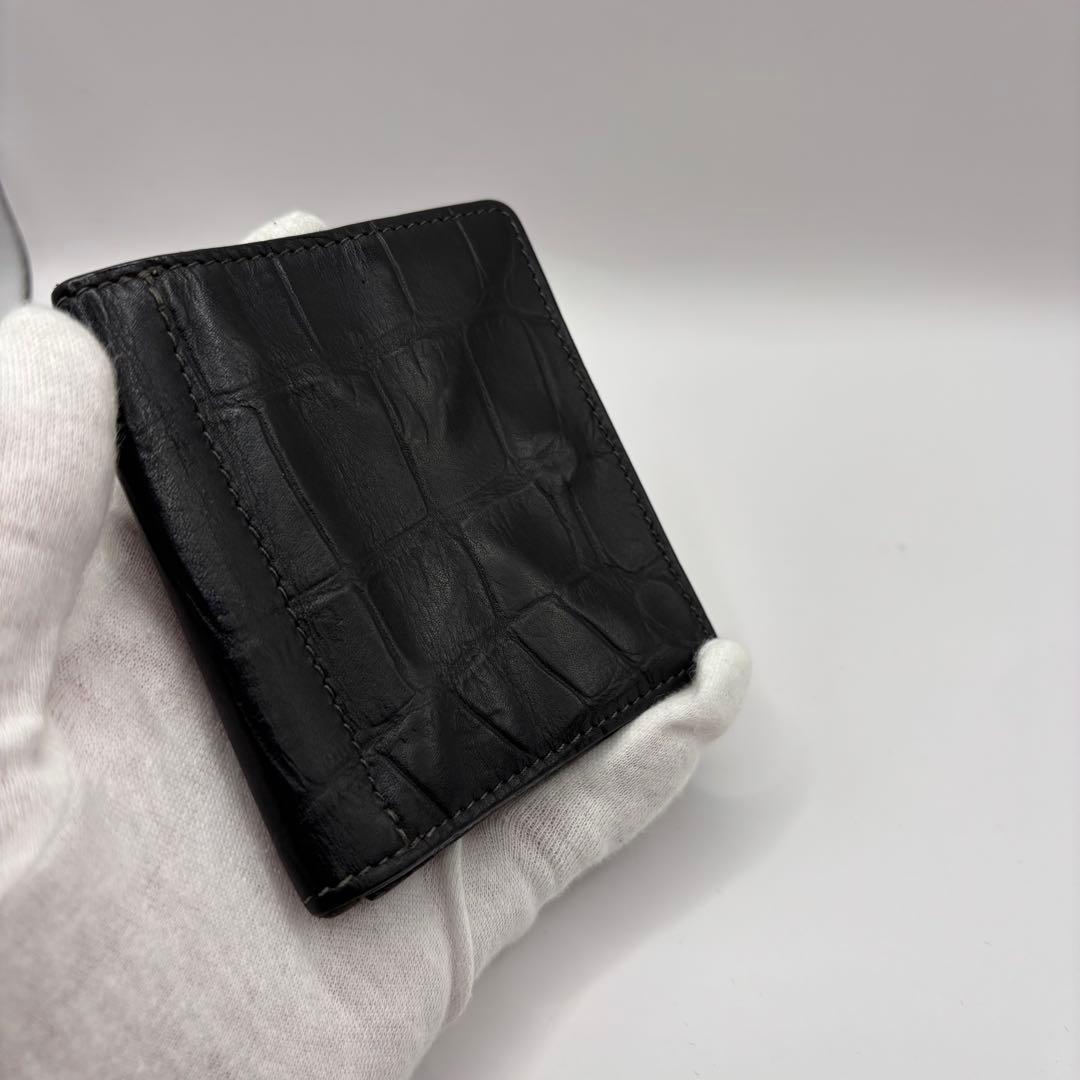 ILBISONTE 二つ折り財布　ブラック　クロコ　型押し　レザー　財布　革